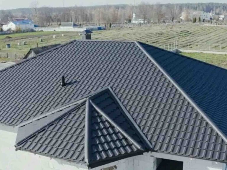 A roof with a black metal roof and a black metal roof.