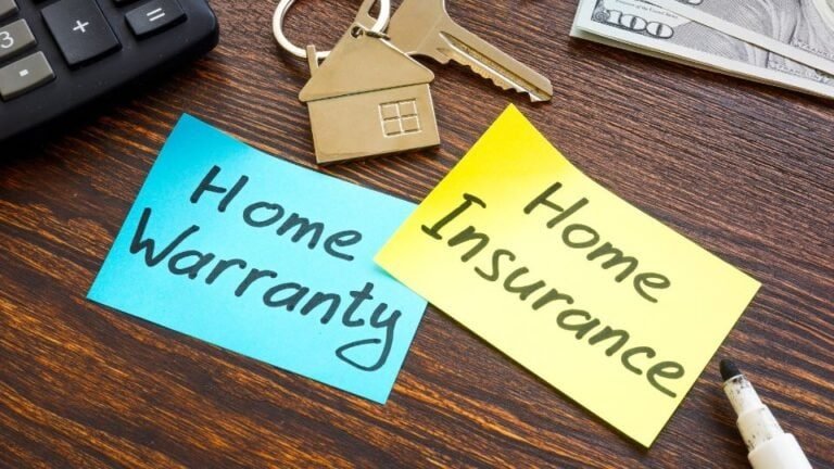 Concept illustration comparing home warranty and home insurance. The visual may feature a house icon, shield, or contract documents to represent coverage. Home warranty typically covers appliances and systems, while home insurance protects against structural damage and liability."
