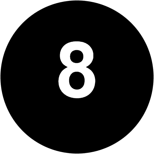 A black circle with a large white number 8 in the center, resembling a billiard eight-ball—an iconic symbol often seen in Kitchen Remodeling Contractors Seattle logos.