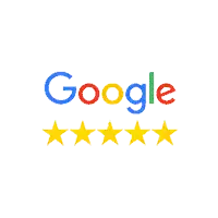 Google logo above five gold stars represents a five-star rating on a plain white background.