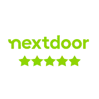 The green "Nextdoor" logo sits above five green stars on a light gray background.