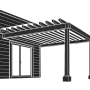 Black and white drawing shows a pergola by a Pergola Builder in Bellevue, attached to a house with glass doors.