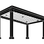 Black and white illustration of a rectangular slatted-roof pergola built by a Pergola Builder in Bellevue.